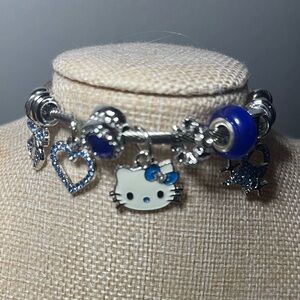 Silver Charm Bracelet with Blue Accents Hello Kitty